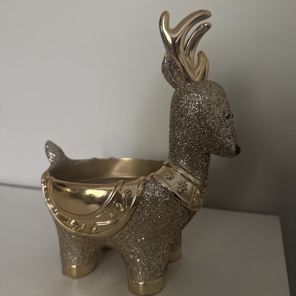 Bath & Body Works Gold Glitter Reindeer 3-Wick Candle Holder - Picture 3 of 5